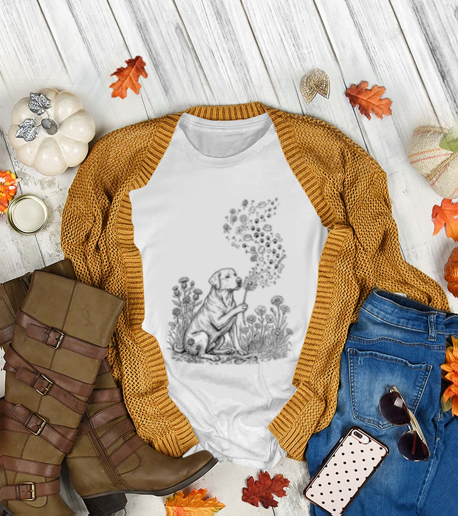 Floral Labrador Retriever Dandelion Dog With Flower T-Shirt