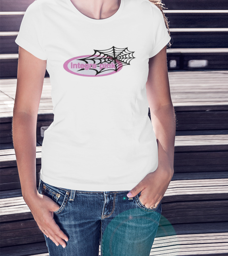Integra Pink Oval With Black Web White T-Shirt