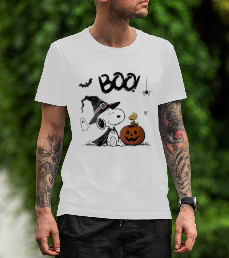 Peanuts BOO Snoopy Witch Hat Woodstock Pumpkin Halloween T-Shirt