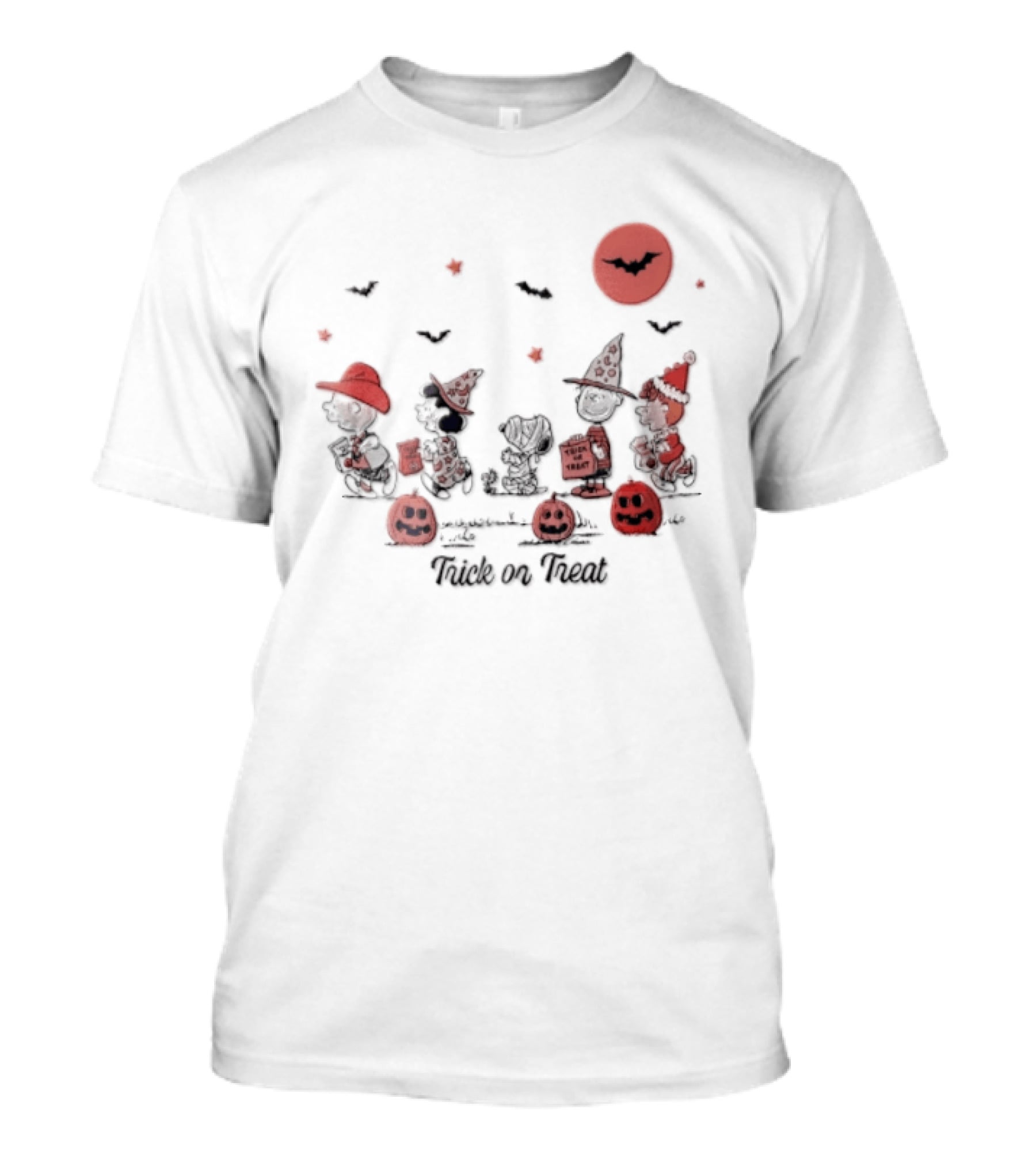 Peanuts Halloween Trick Or Treat Costumes With Pumpkins And Moon T-Shirt
