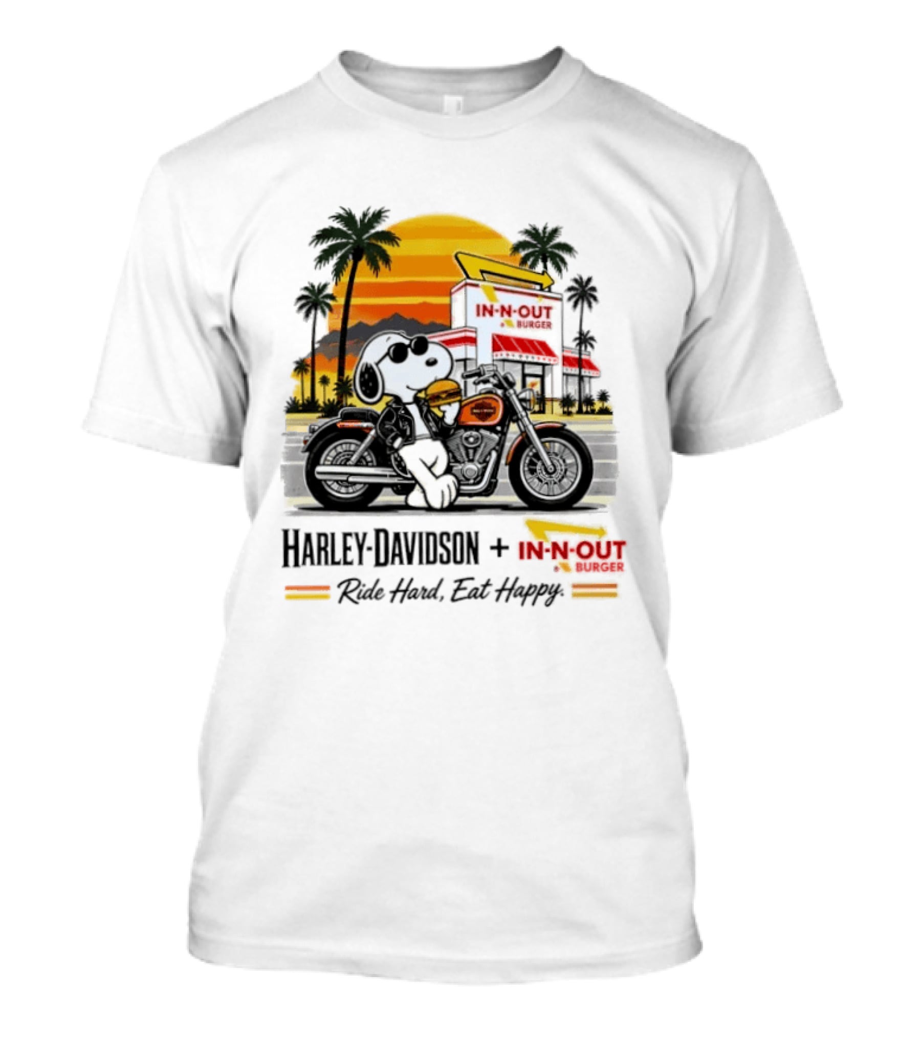 Snoopy Harley Davidson In N Out Burger Ride Hard Eat Happy T-Shirt