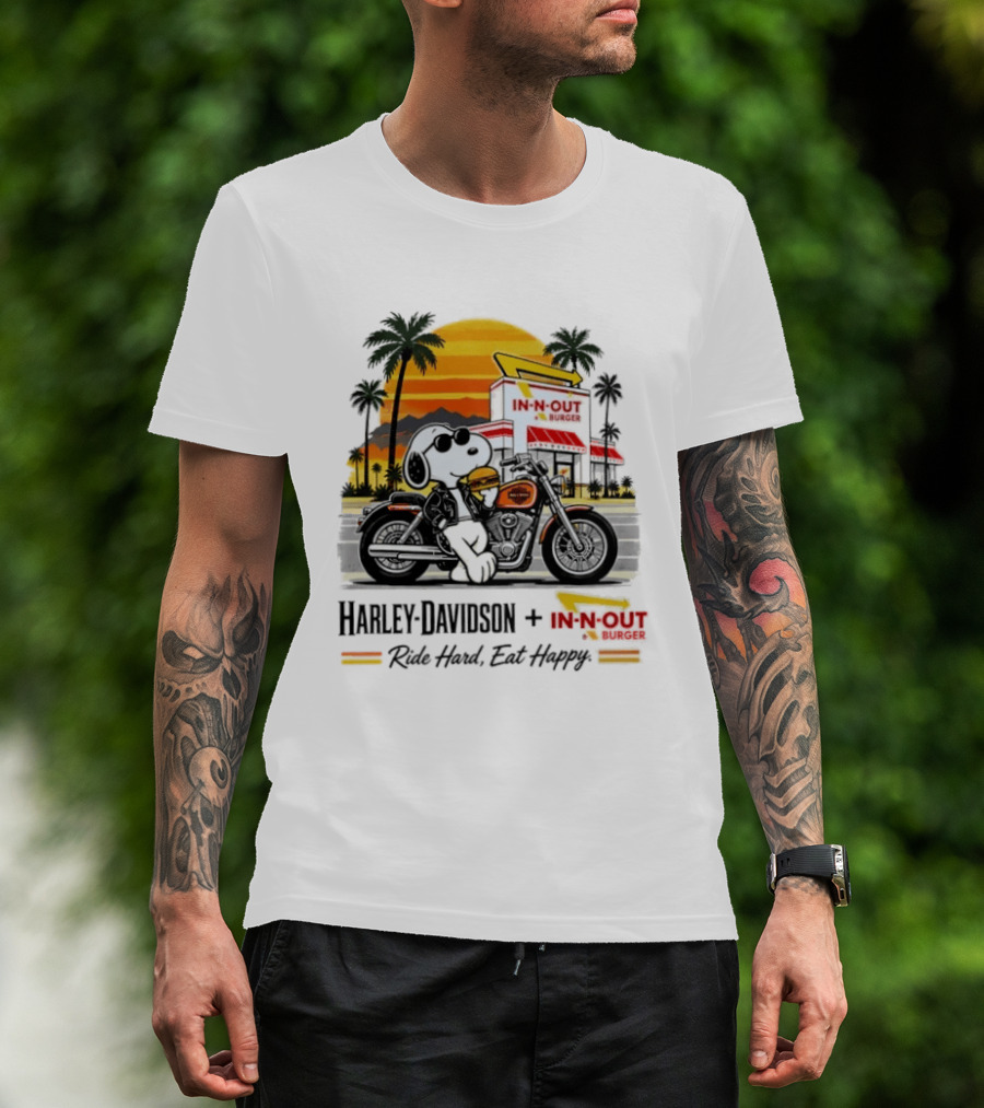 Snoopy Harley Davidson In N Out Burger Ride Hard Eat Happy T-Shirt