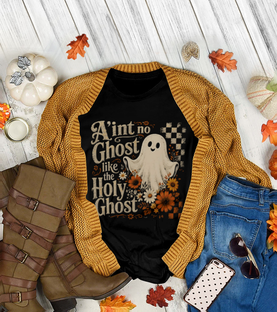 Aint No Ghost Like The Holy Ghost Ghost Flowers Checkered T-Shirt