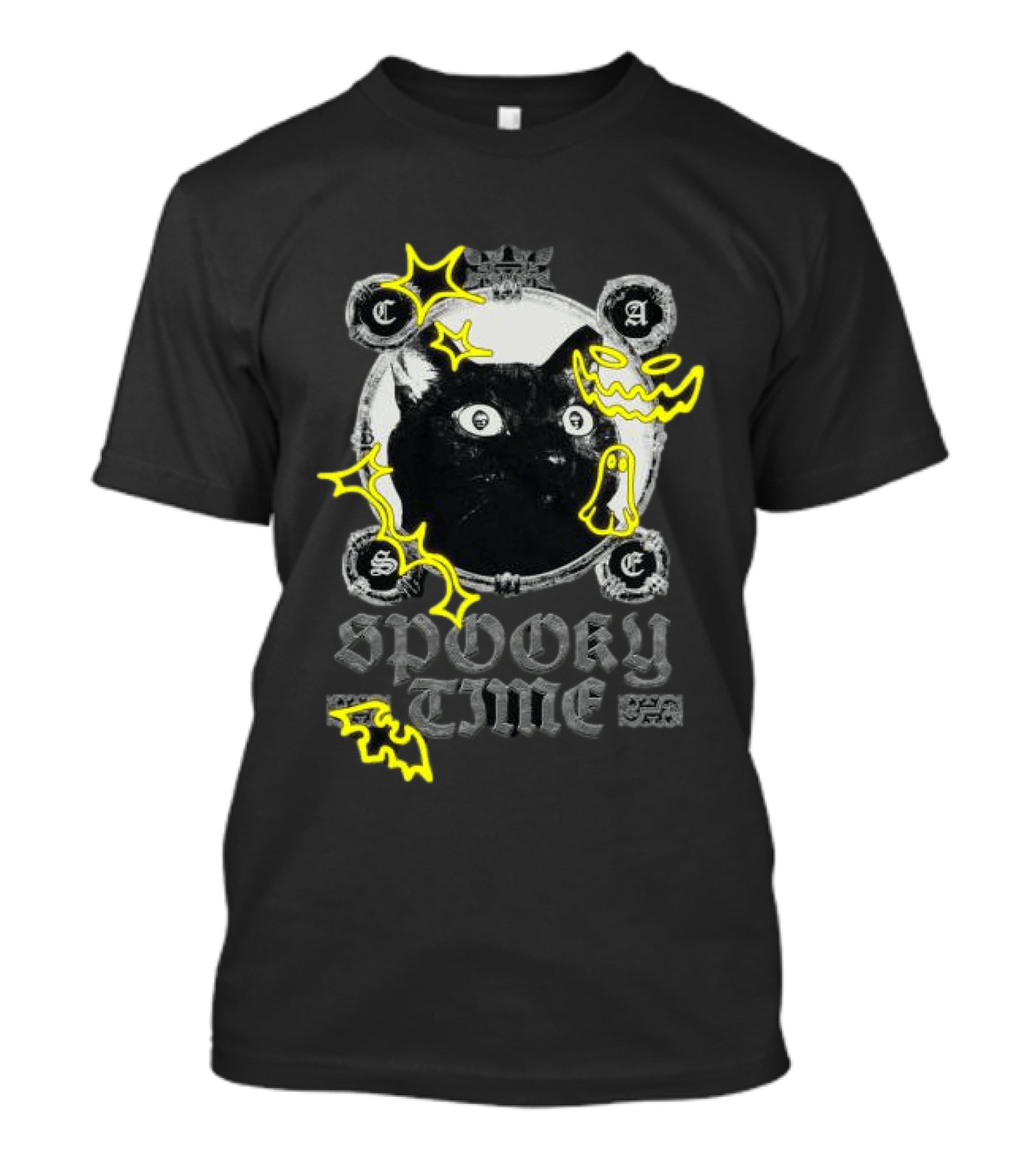 Caseoh Games Store Caseoh's Kitty Spooky Time Black Cat Ghosts T-Shirt