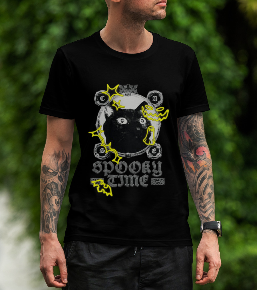 Caseoh Games Store Caseoh's Kitty Spooky Time Black Cat Ghosts T-Shirt