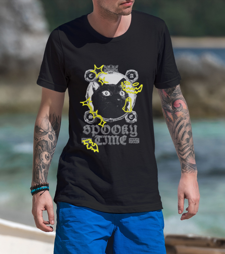 Caseoh Games Store Caseoh's Kitty Spooky Time Black Cat Ghosts T-Shirt