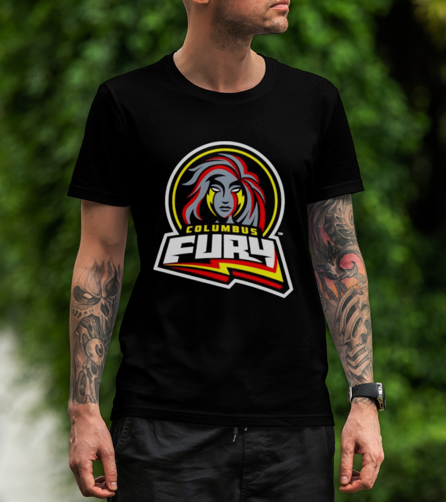 Columbus Fury Iconic Logo With Bold Red And Yellow Accents T-Shirt