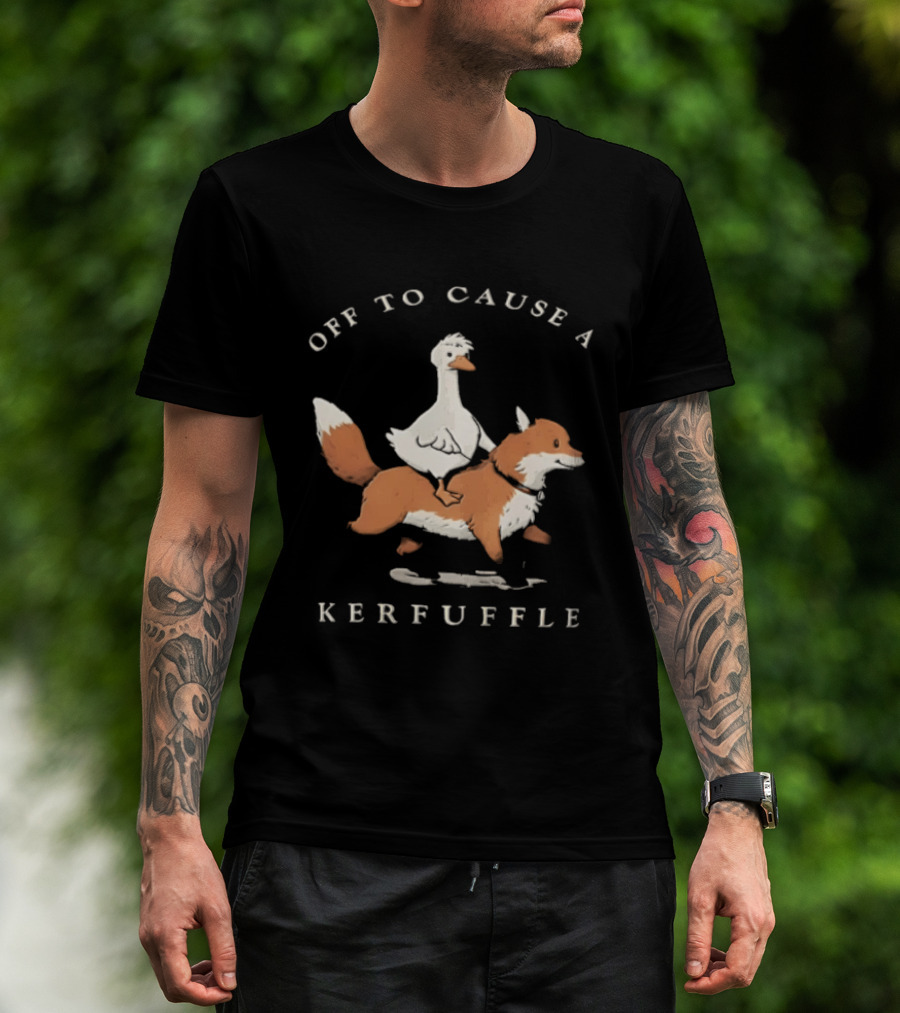 Off To Cause A Kerfuffle Goose Riding Fox Cartoon T-Shirt