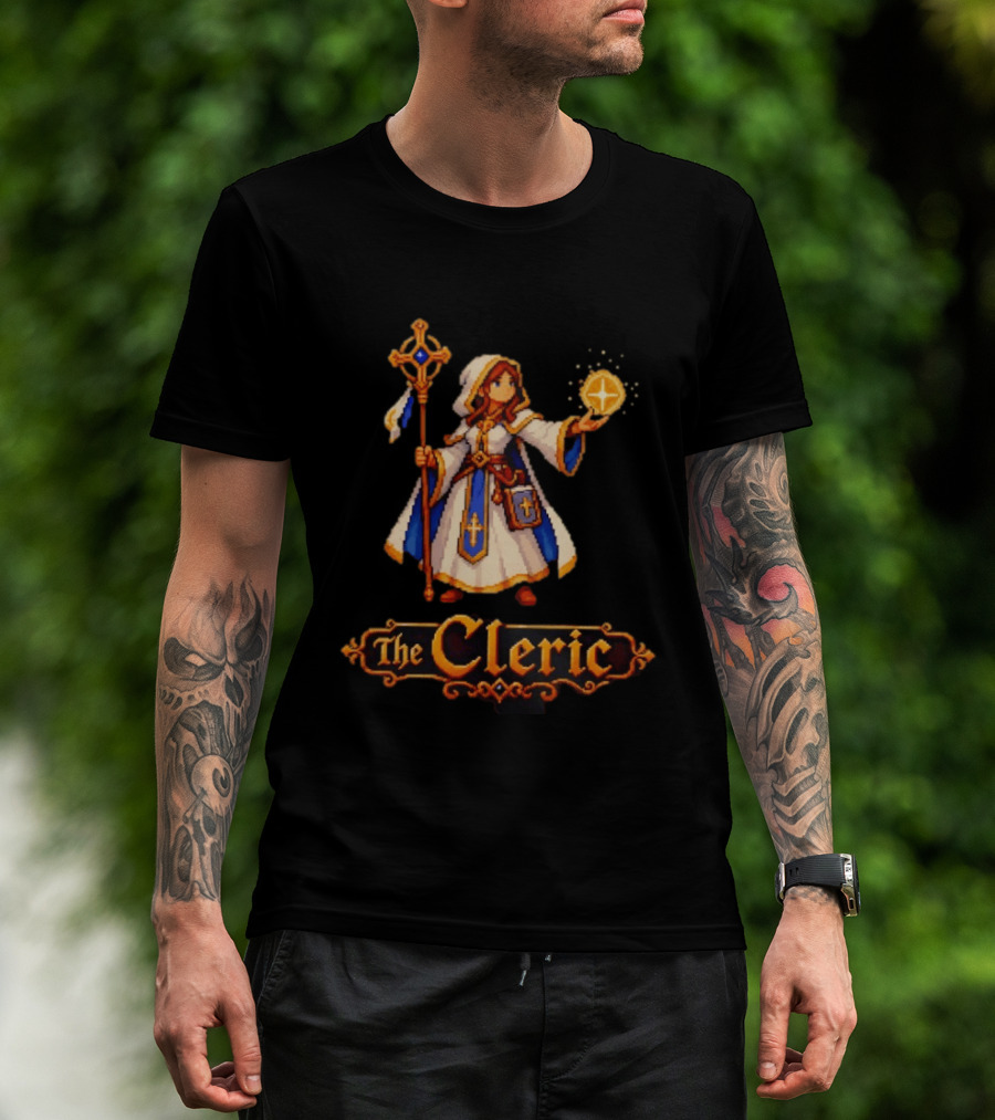 The Cleric 16 Bit Game Cartoon Pixel Art Mage T-Shirt