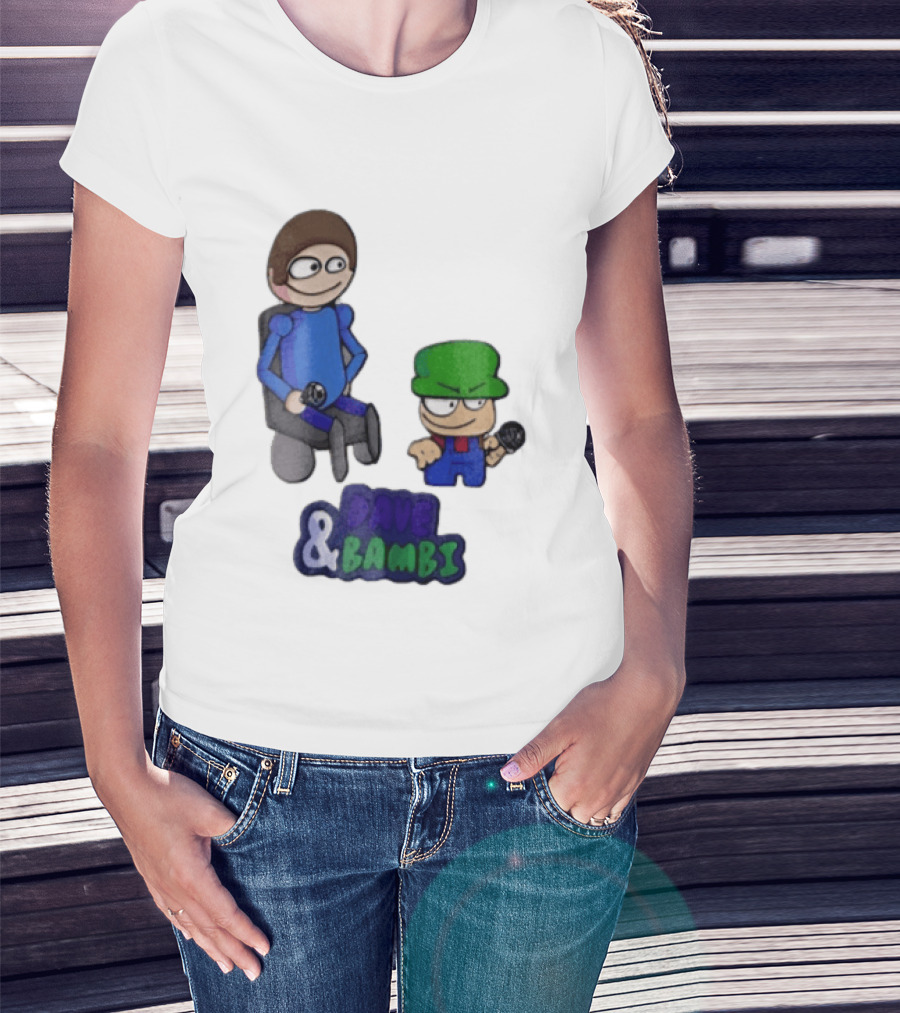 Dave And Bambi Characters Holding Microphones Cartoon T-Shirt