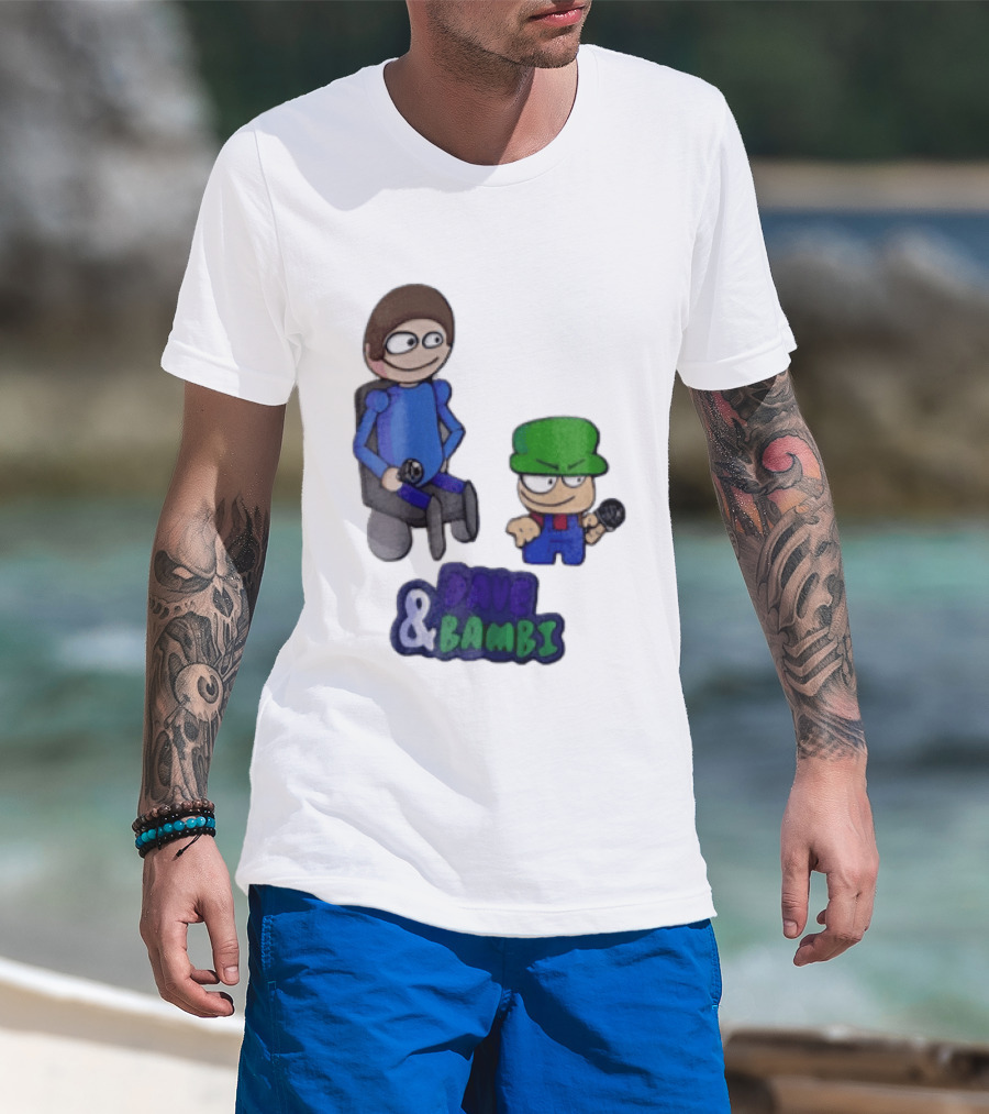 Dave And Bambi Characters Holding Microphones Cartoon T-Shirt