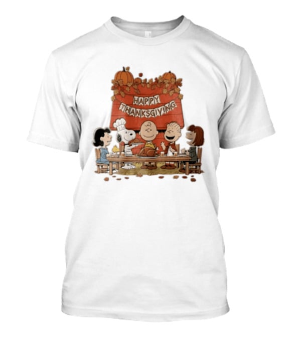 Peanuts Charlie Brown Snoopy Woodstock Lucy Linus Happy Thanksgiving Holiday Celebration T-Shirt