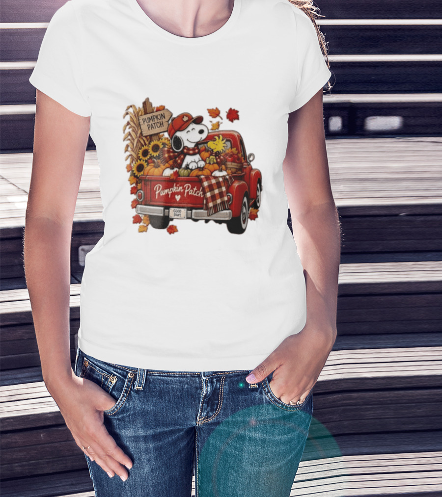 Peanuts Snoopy Woodstock Red Truck Pumpkin Patch Harvest Good Days T-Shirt