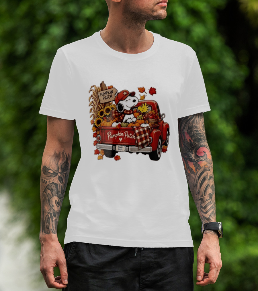 Peanuts Snoopy Woodstock Red Truck Pumpkin Patch Harvest Good Days T-Shirt