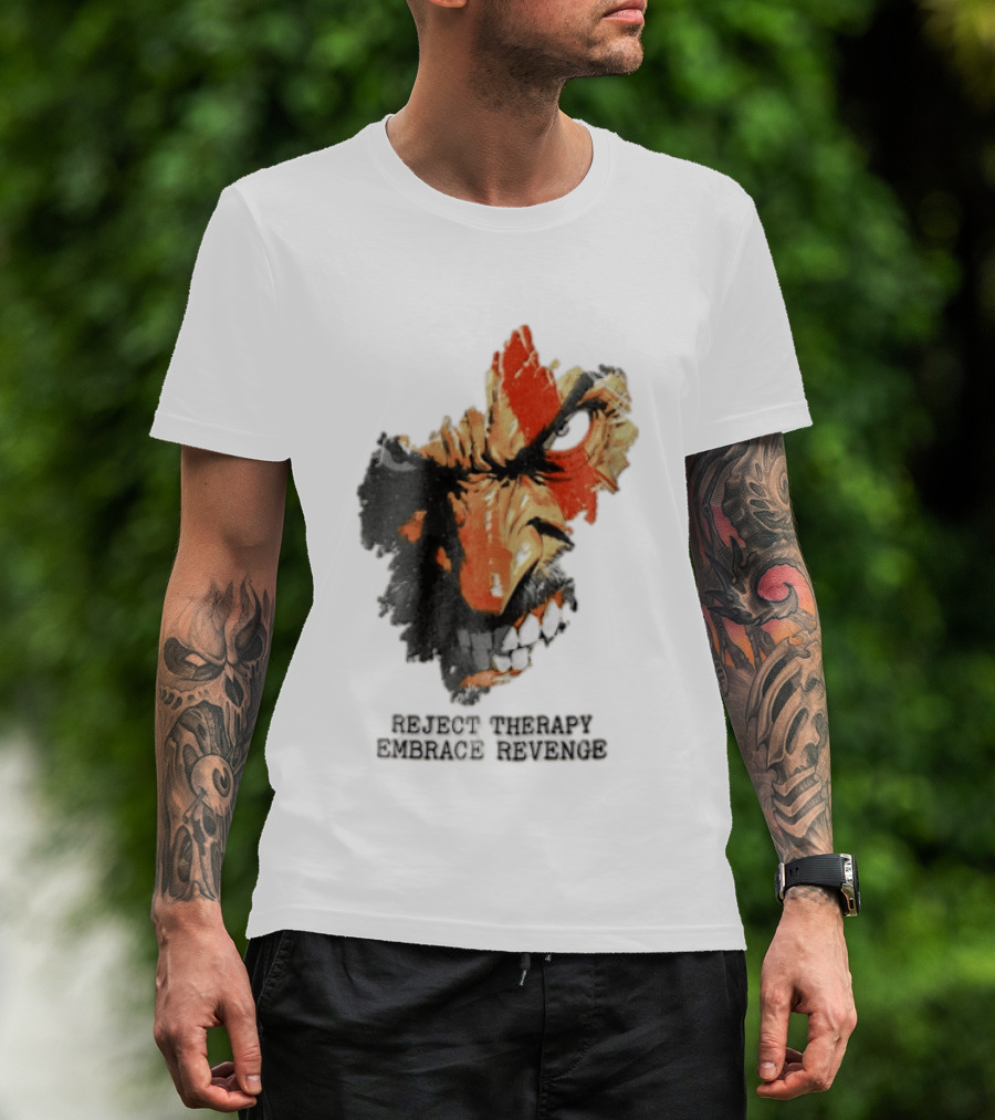 Reject Therapy Embrace Revenge Kratos Angry Bearded Man Red Tattoo God Of War T-Shirt
