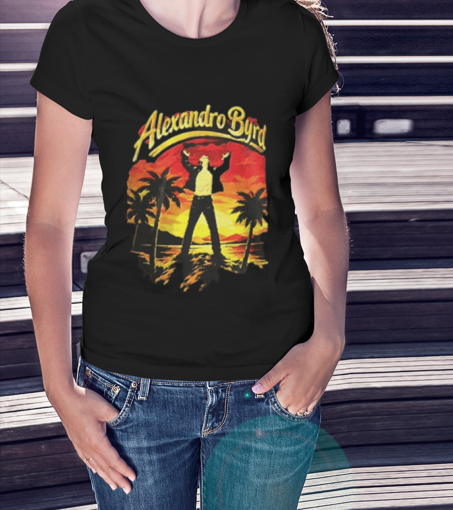 Alexandro Byrd Tropical Sunset Palm Trees Arms Raised T-Shirt