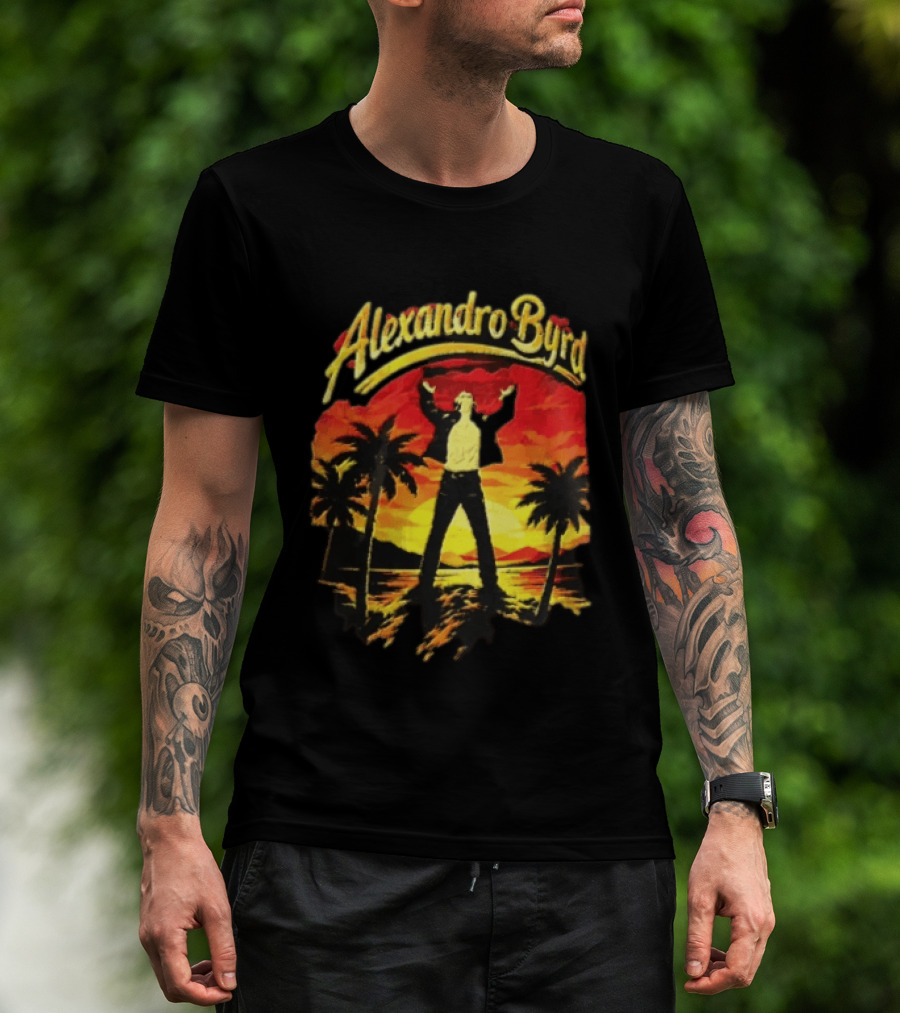 Alexandro Byrd Tropical Sunset Palm Trees Arms Raised T-Shirt