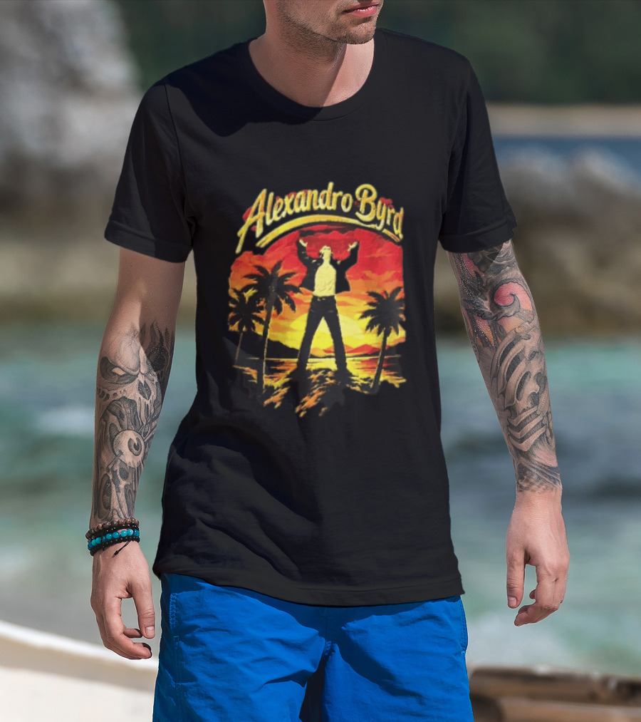 Alexandro Byrd Tropical Sunset Palm Trees Arms Raised T-Shirt