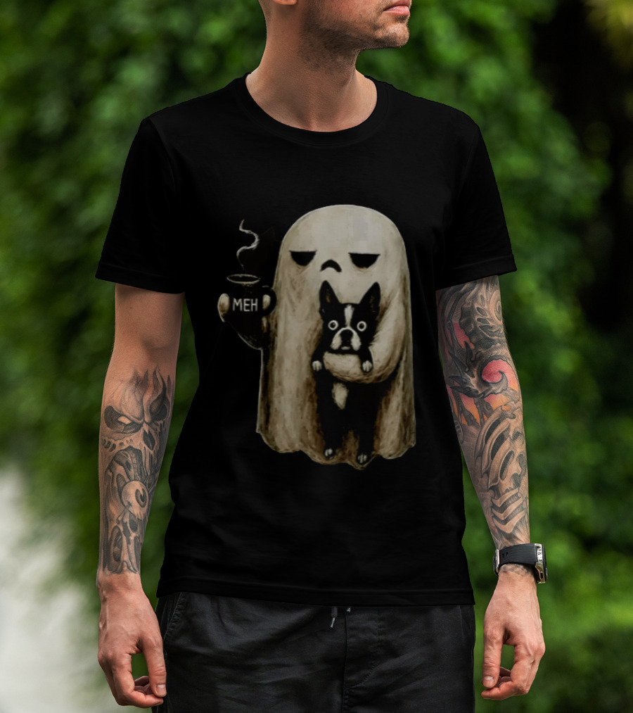 Meh Ghost With Boston Terrier T-Shirt