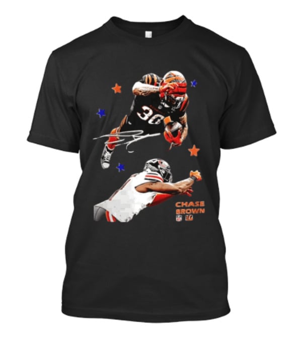 Cincinnati Bengals Chase Brown 30 Running Football Player With Stars T-Shirt