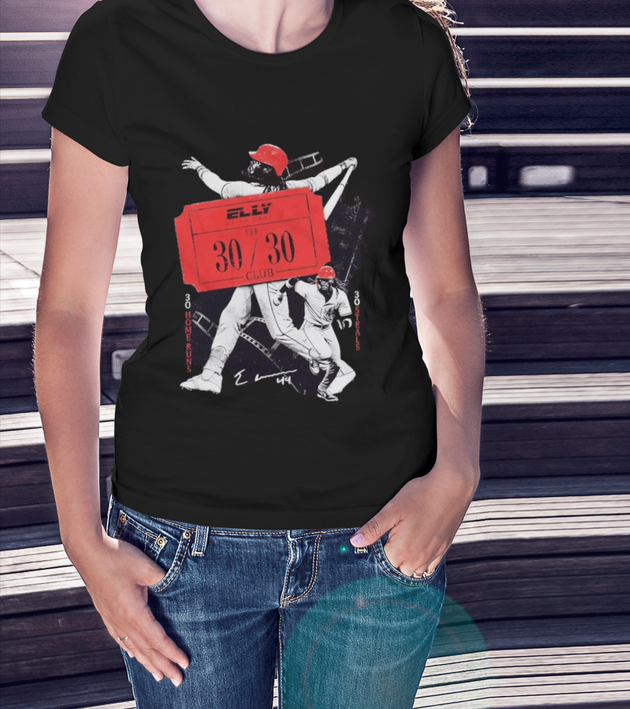 Cincinnati Reds Baseball Elly De La Cruz 30/30 Club 30 Home Runs 30 Stolen Bases T-Shirt