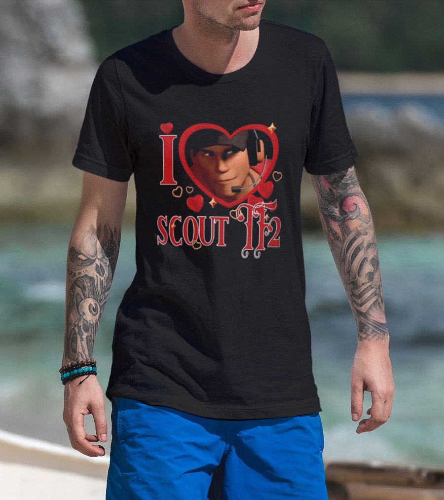 I Heart Scout TF2 Team Fortress 2 Character With Headset In Heart Shape T-Shirt