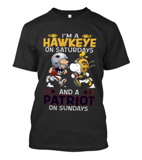 Hawkeye Saturdays Patriot Sundays Charlie Brown Snoopy Woodstock Football T-Shirt