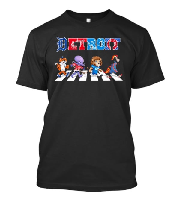 Detroit Sports Mascots Abbey Road Tigers Red Wings Lions Pistons T-Shirt