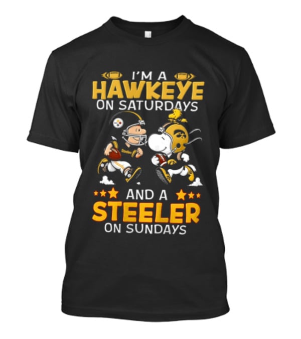 I'm A Hawkeye On Saturdays And A Steeler On Sundays Charlie Brown Snoopy Woodstock Football T-Shirt