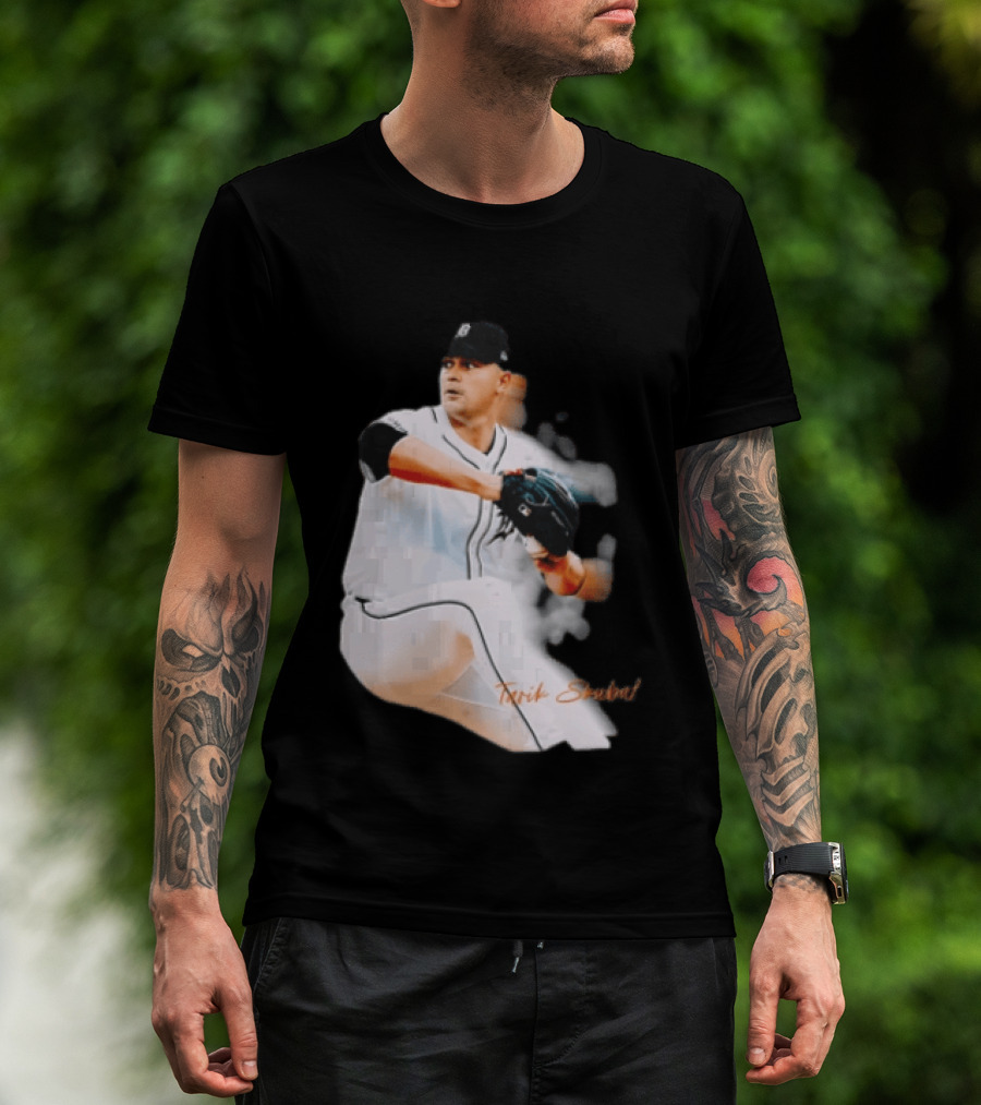 Detroit Tigers Tarik Skubal Pitcher Action Baseball T-Shirt