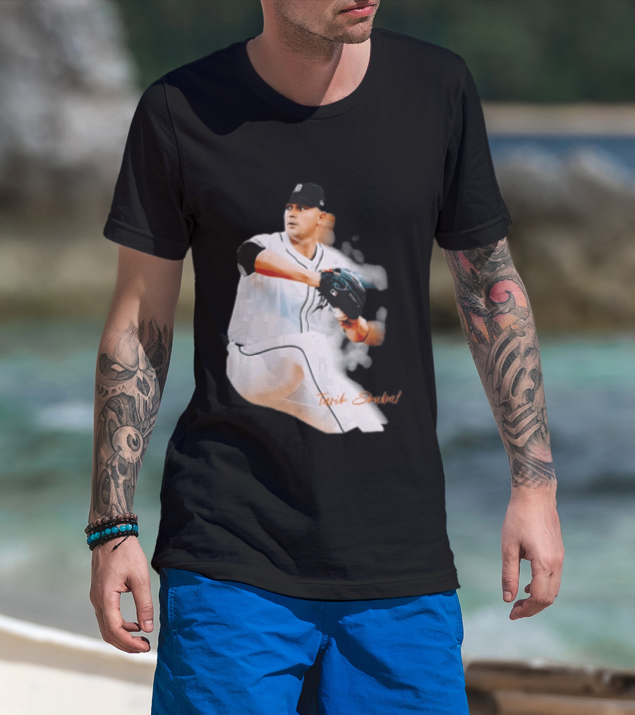 Detroit Tigers Tarik Skubal Pitcher Action Baseball T-Shirt