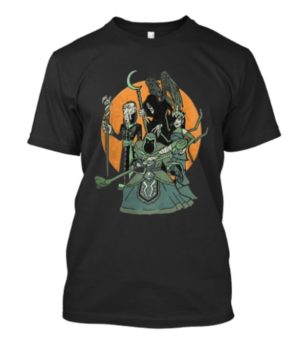 Fantasy Evil Sorcerer Grim Reaper Dark Queen Orange Moon T-Shirt