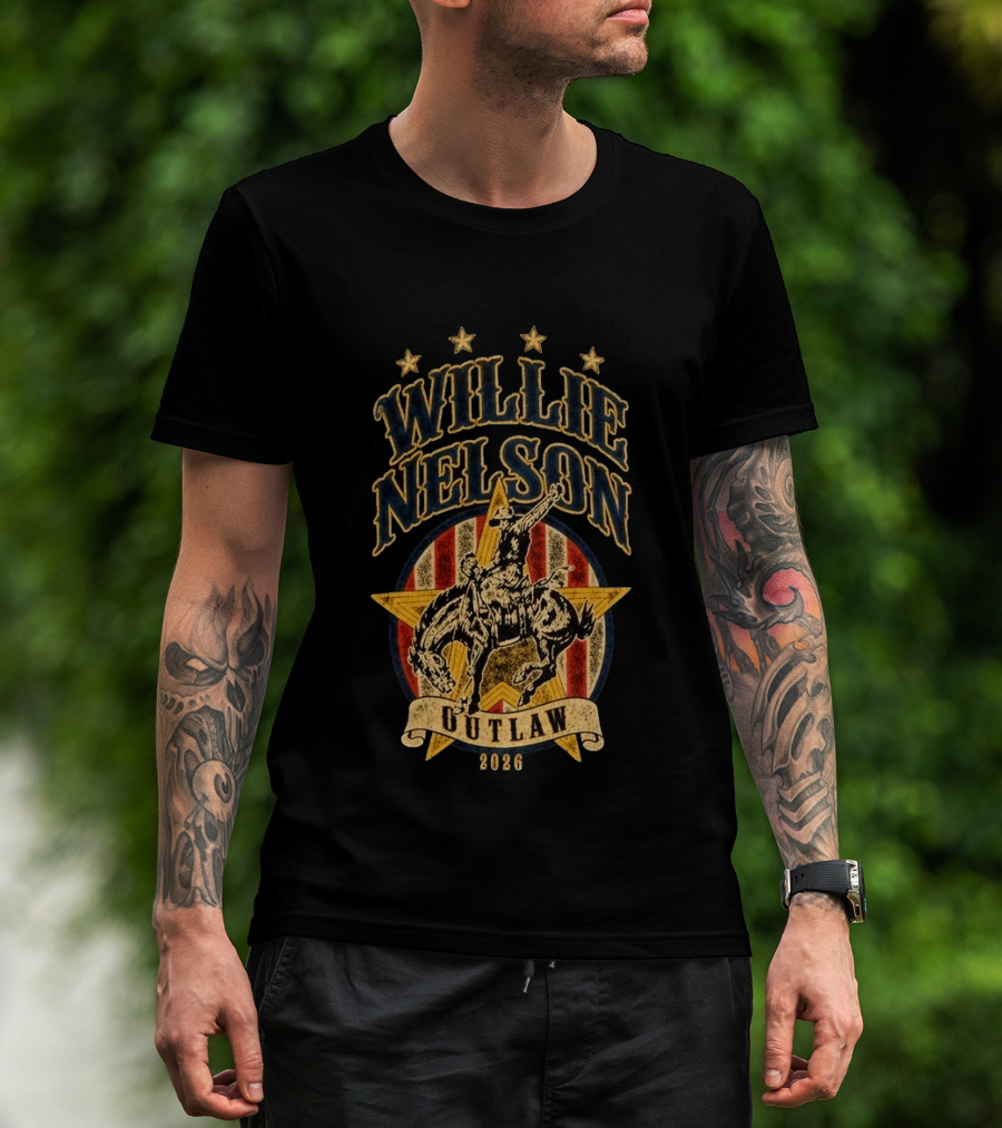 Willie Nelson Outlaw Tour 2026 Cowboy Star Rider T-Shirt