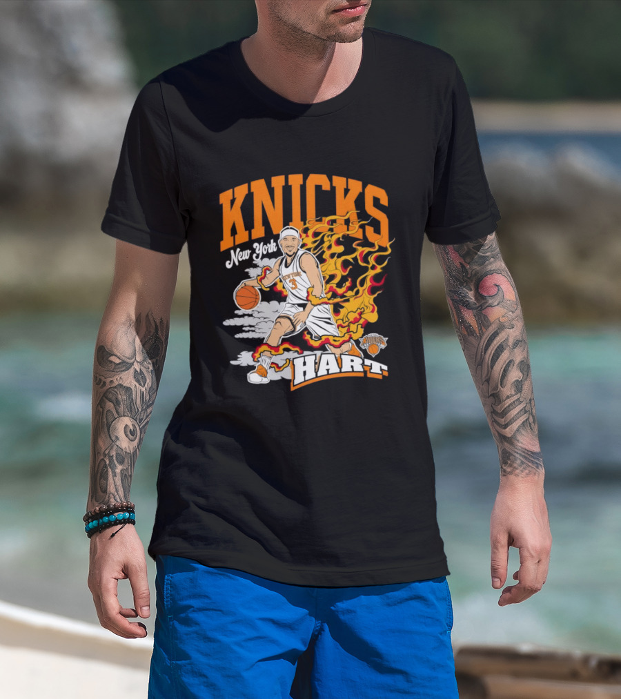 New York Knicks Josh Hart No 3 Basketball Fire T-Shirt