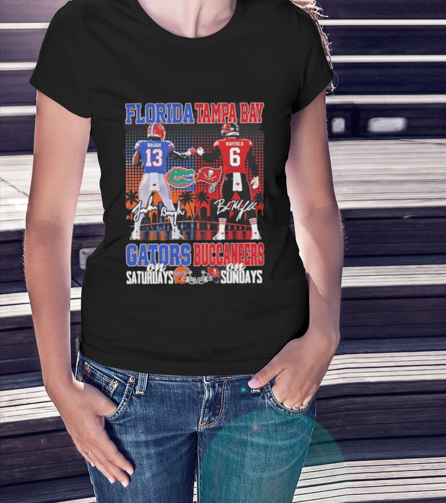 Florida Tampa Bay Gators Buccaneers Saturdays Sundays Baugh Mayfield Skyline T-Shirt