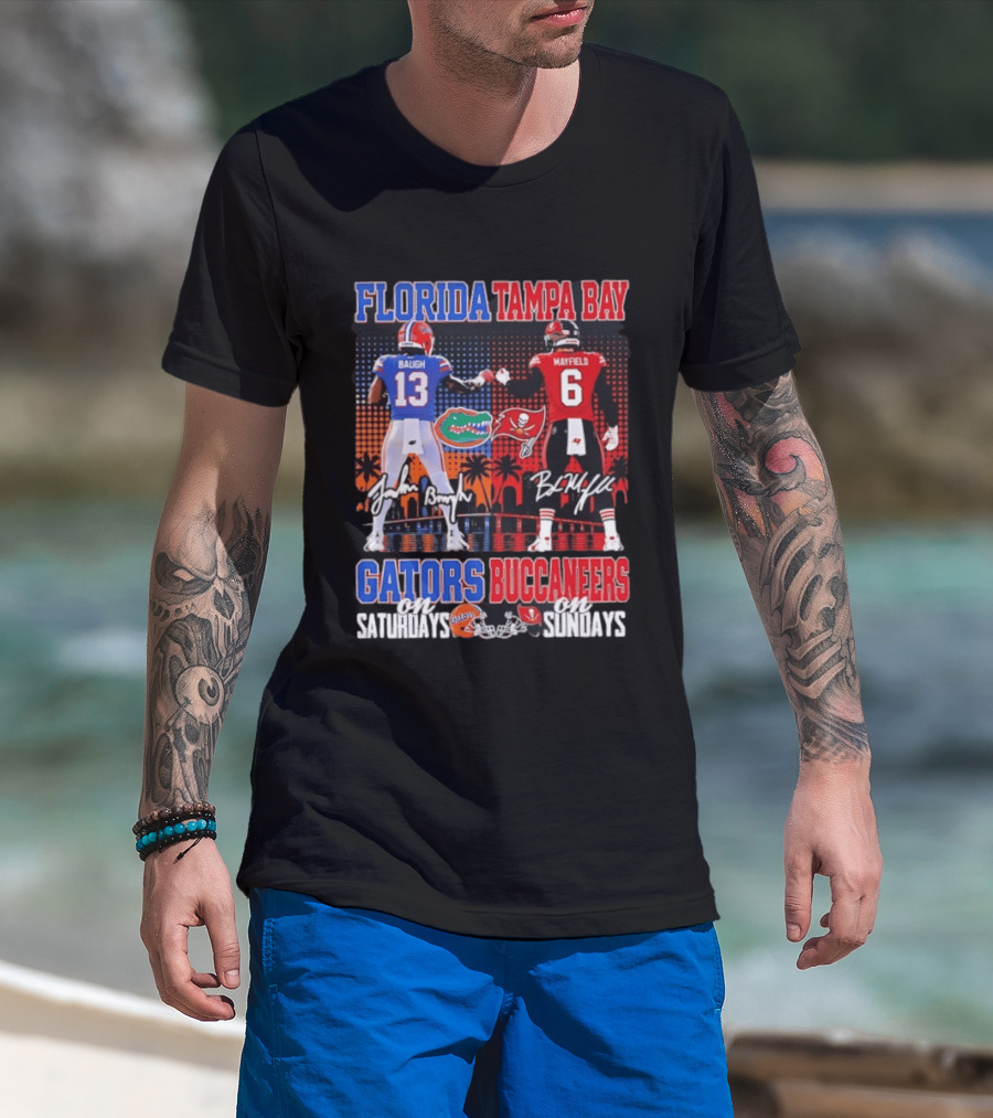 Florida Tampa Bay Gators Buccaneers Saturdays Sundays Baugh Mayfield Skyline T-Shirt
