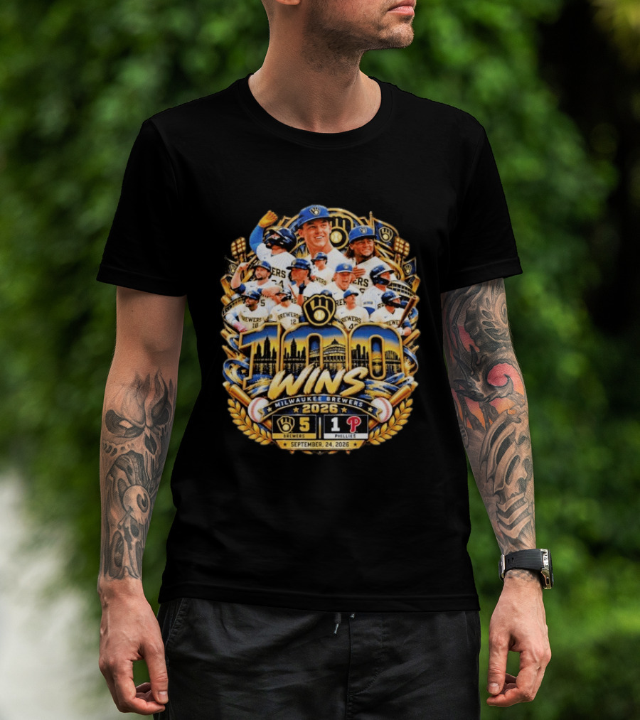 Milwaukee Brewers 100 Wins Celebration Vs Philadelphia Phillies September 24 2026 T-Shirt
