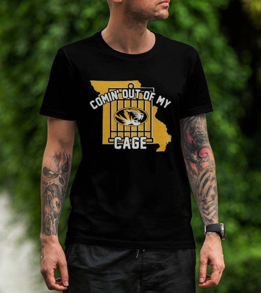 Missouri Tigers Comin' Out Of My Cage Map Outline Tiger T-Shirt