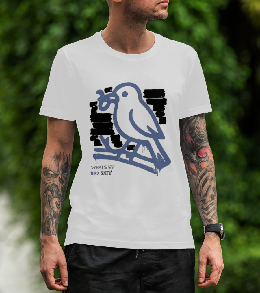Drewtube What Up Bird Shit Funny Sparrow Holding Curling Shovel T-Shirt