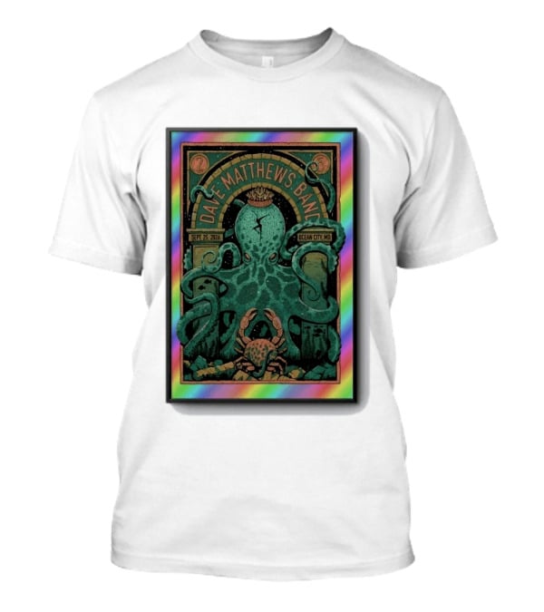Dave Matthews Band Sept 25 2026 Ocean City MD Octopus And Crab Rainbow Border T-Shirt