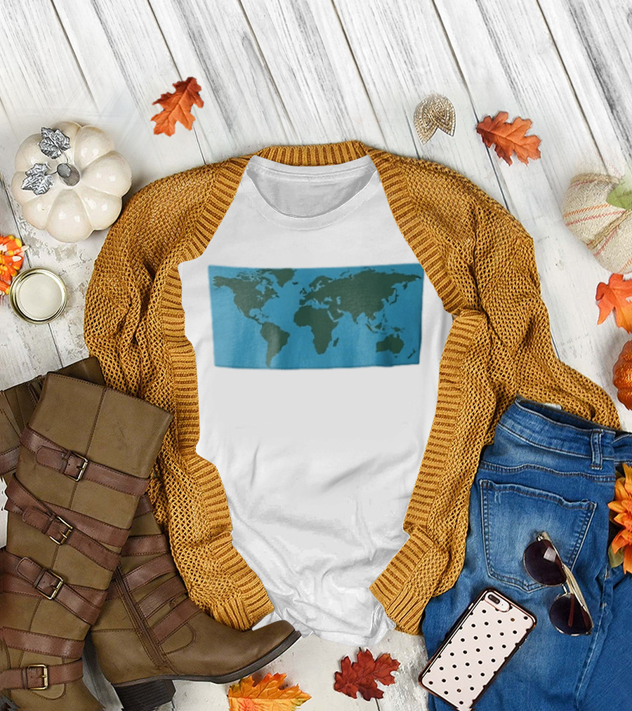 World Map Continents Green And Blue Ocean T-Shirt
