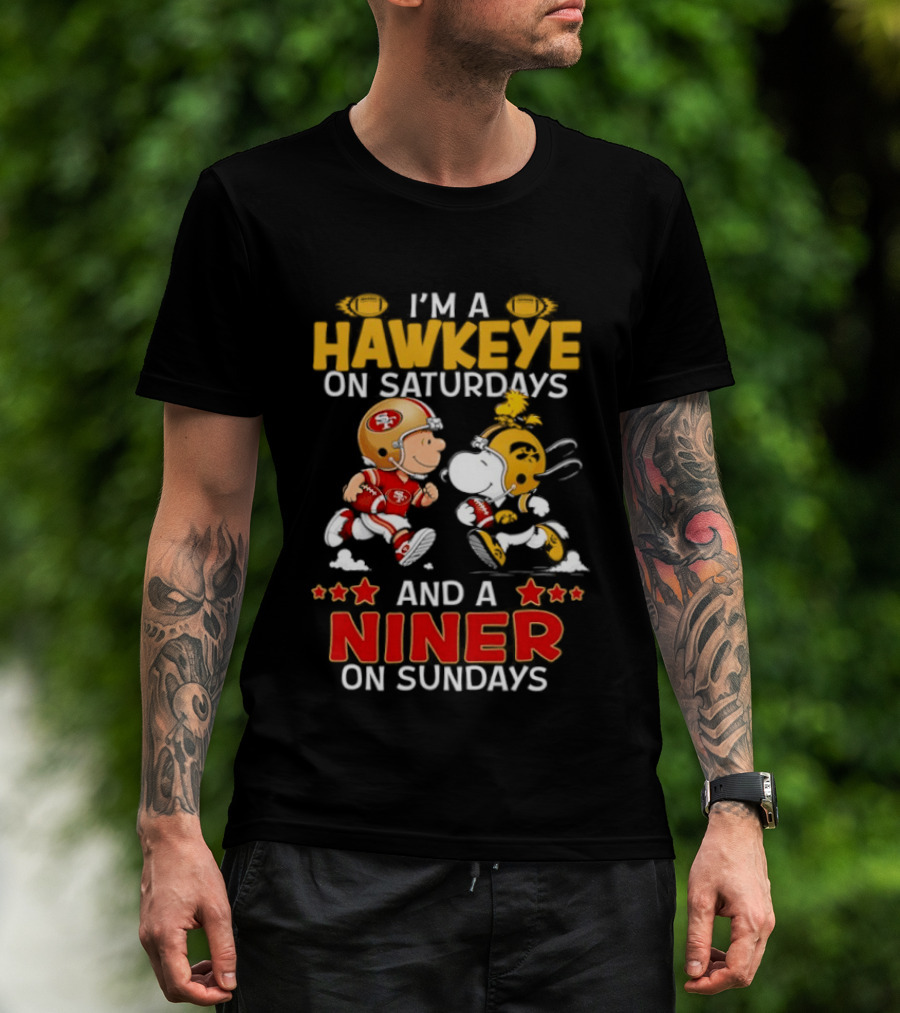 Charlie Brown Snoopy Hawkeye Saturdays Niner Sundays Football Mashup T-Shirt