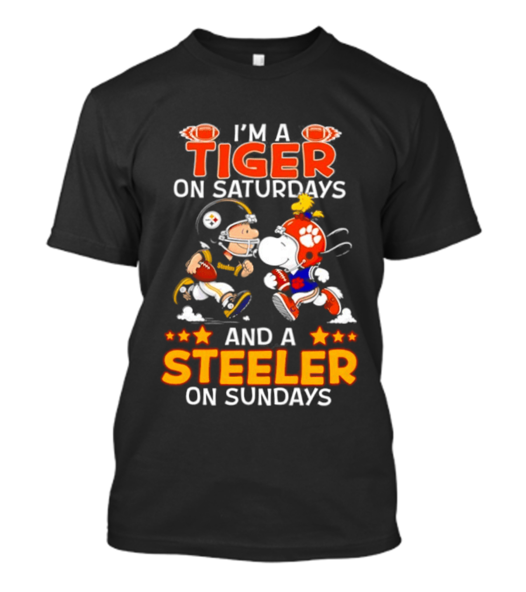 I'm A Tiger On Saturdays And A Steeler On Sundays Charlie Brown Snoopy Football T-Shirt
