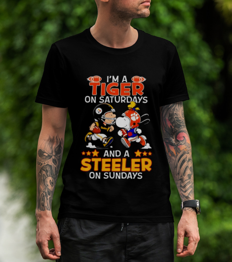 I'm A Tiger On Saturdays And A Steeler On Sundays Charlie Brown Snoopy Football T-Shirt