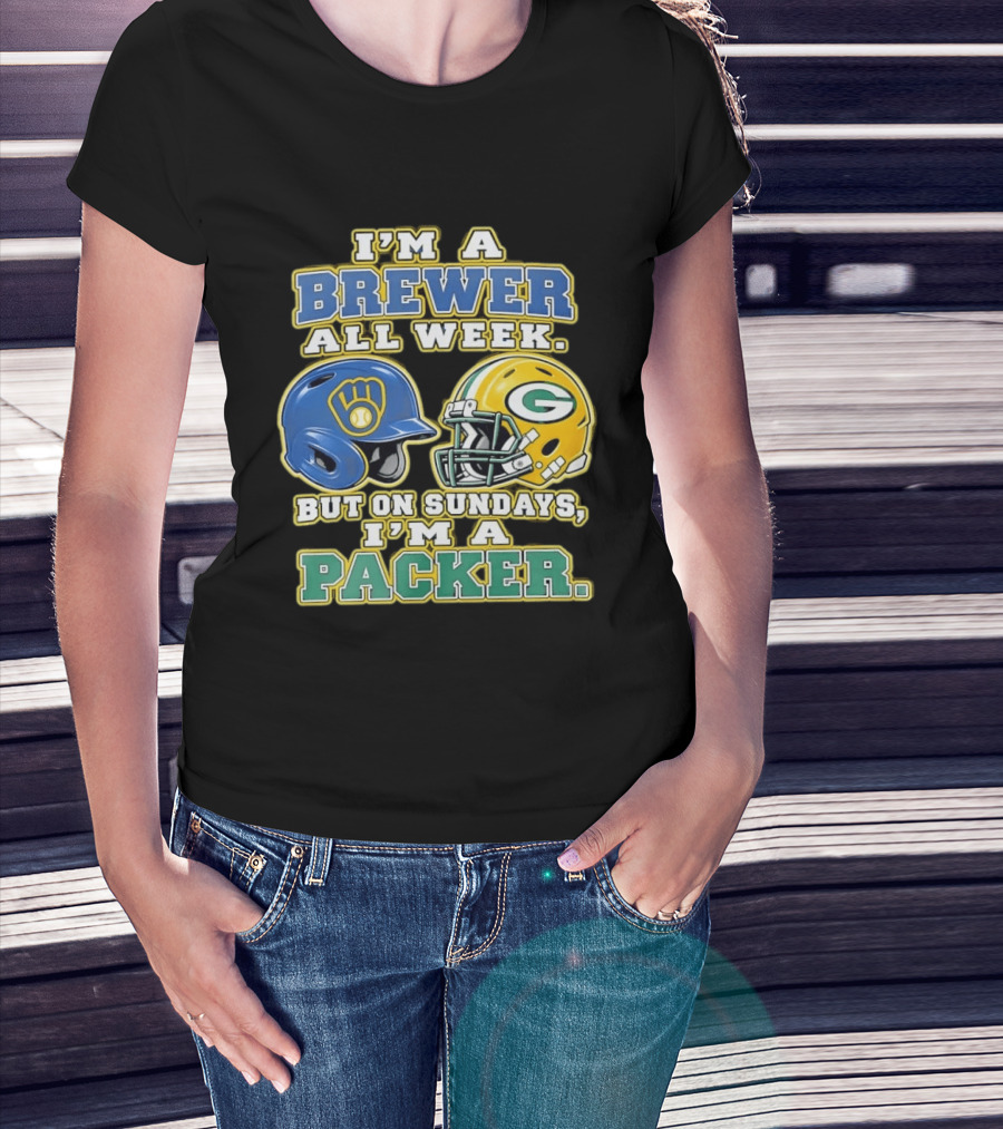 I'm A Brewer All Week But On Sundays I'm A Packer Helmet T-Shirt