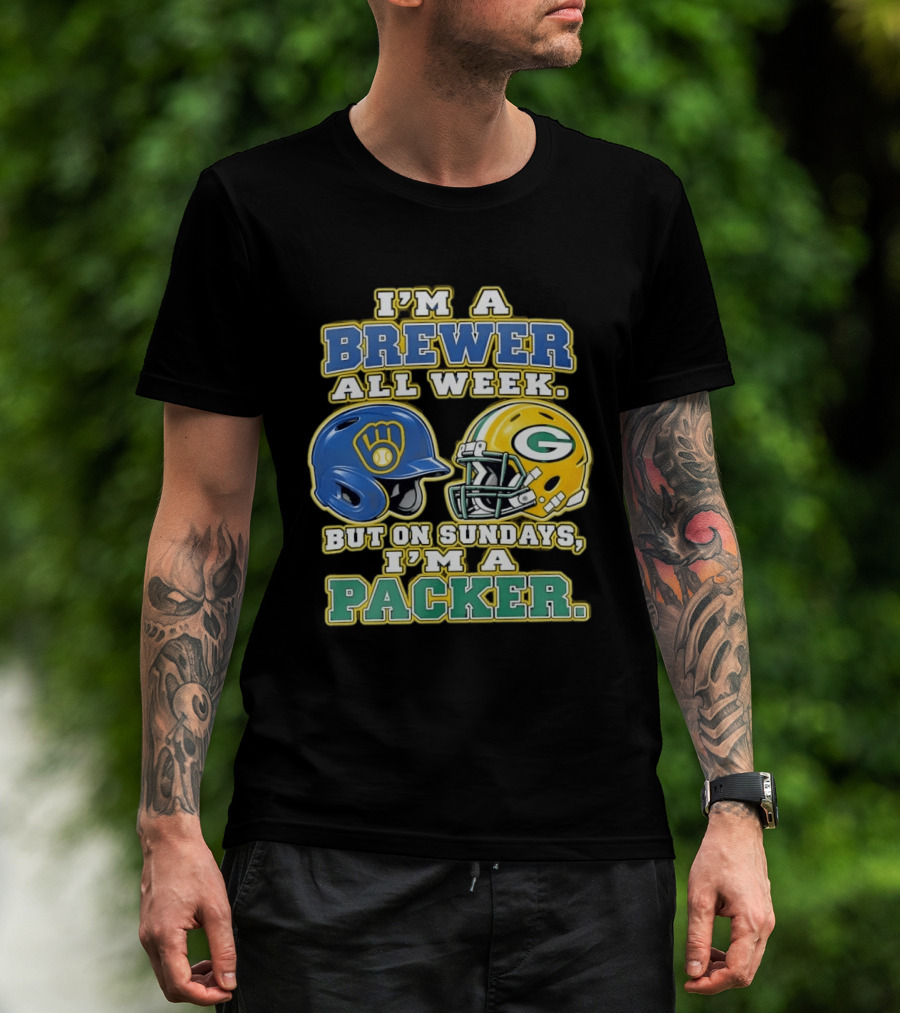 I'm A Brewer All Week But On Sundays I'm A Packer Helmet T-Shirt