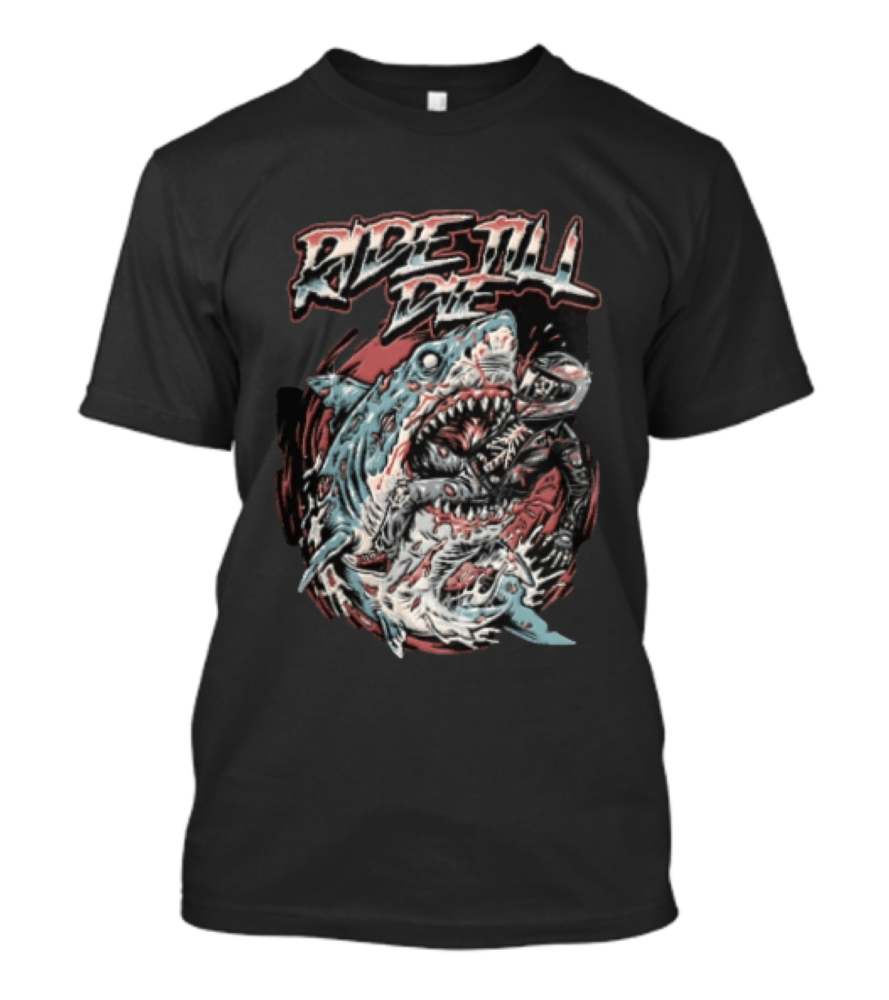 Ride Till Die Skeleton Biker Eaten By Shark T-Shirt