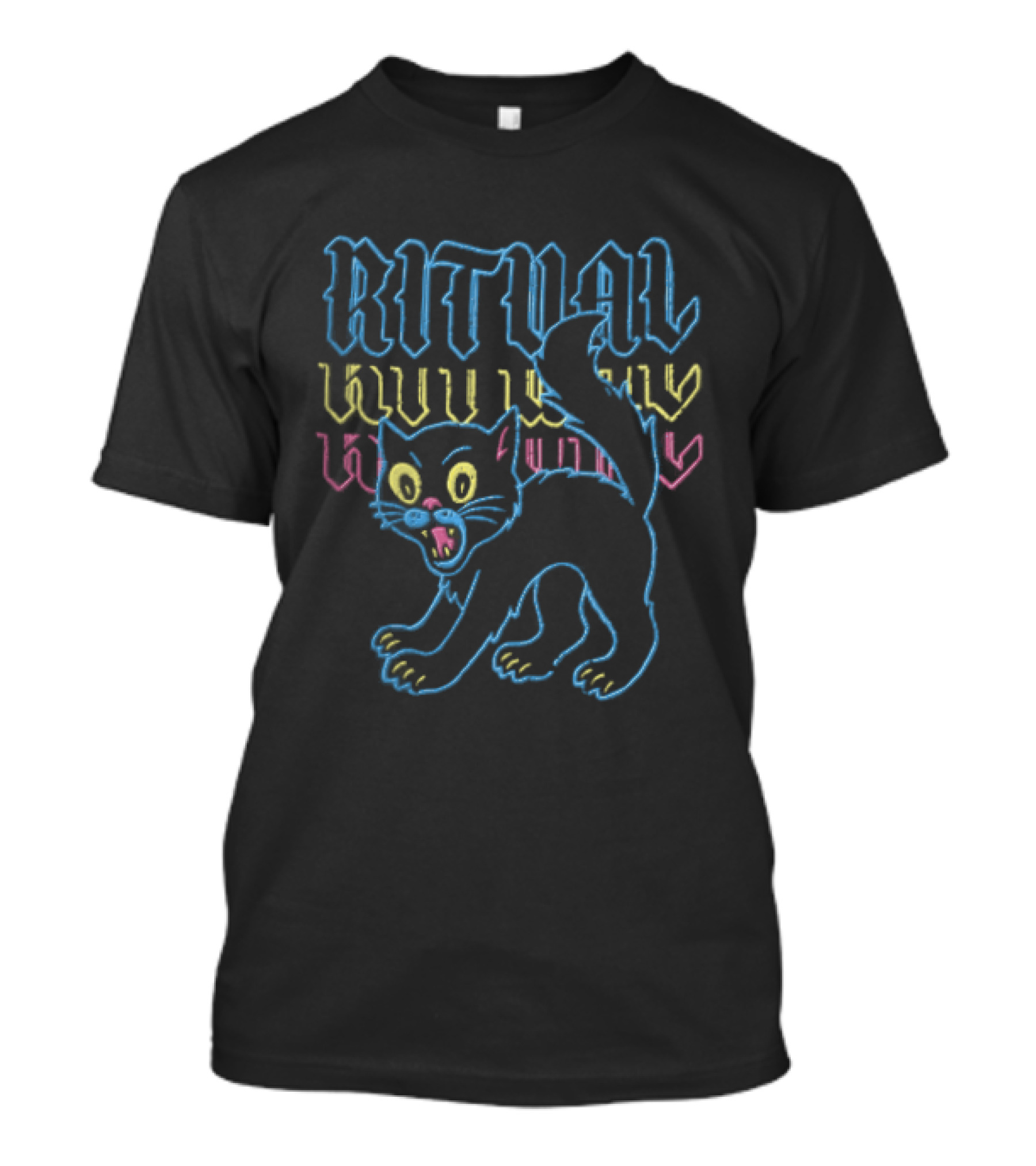 Ritual Neon Colors Screaming Black Cat T-Shirt