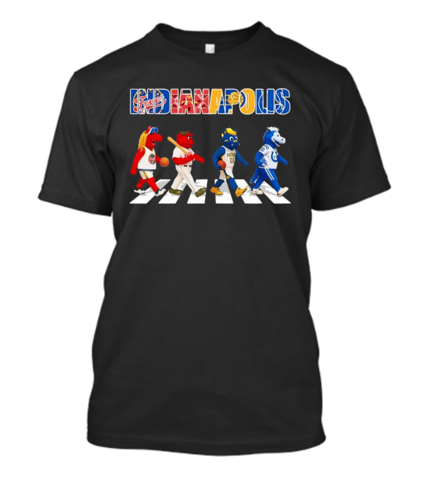 Indianapolis Fever Pacers Colts Mascots Abbey Road Collage T-Shirt