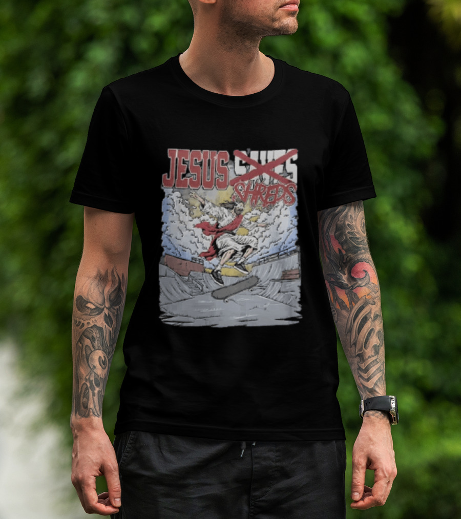 Jesus Shreds Skateboarding Ramp Savior Extreme Sports T-Shirt